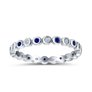 Full Eternity 2.5mm Wedding Stackable Band Ring Round Simulated Blue Sapphire Cubic Zirconia 925 Sterling Silver
